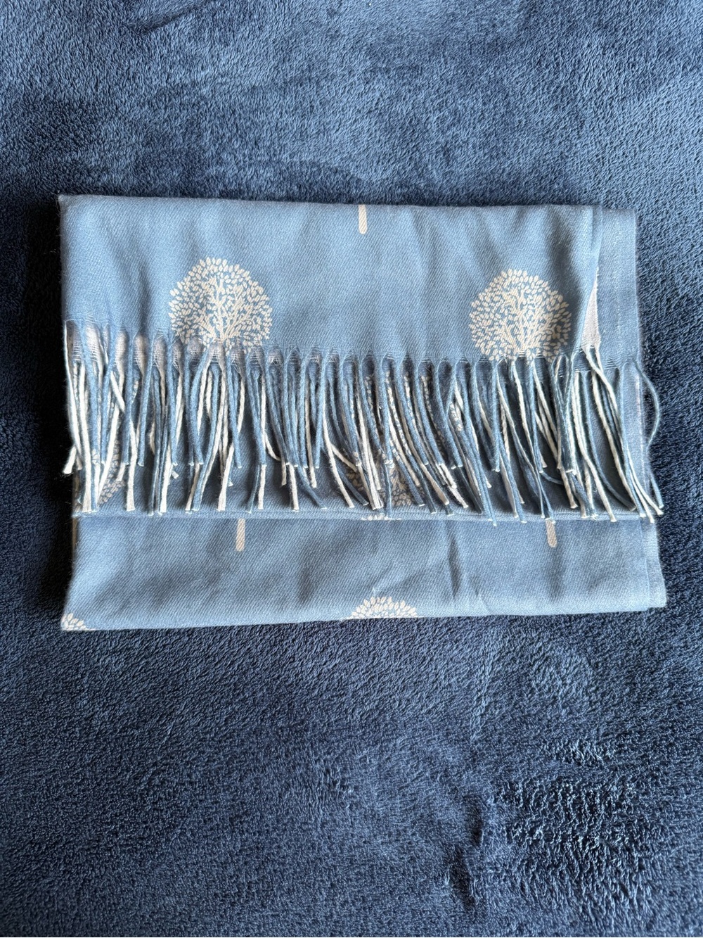 Light Blue Tree Pattern Fringe Scarf - Women's Wrap